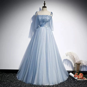 A line Light Sky Blue Tulle Prom Dresses HZ1023